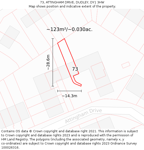 73, ATTINGHAM DRIVE, DUDLEY, DY1 3HW: Plot and title map