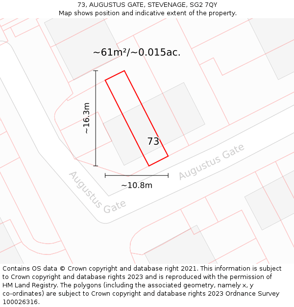 73, AUGUSTUS GATE, STEVENAGE, SG2 7QY: Plot and title map
