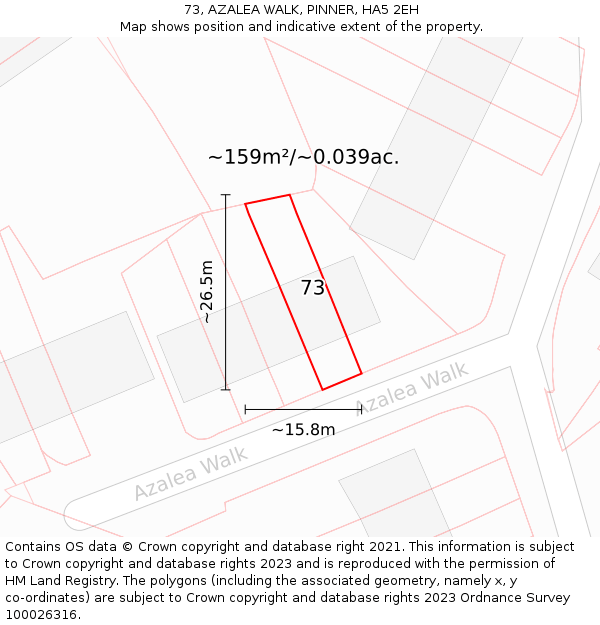 73, AZALEA WALK, PINNER, HA5 2EH: Plot and title map
