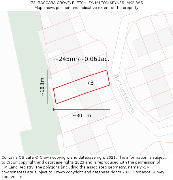 73, BACCARA GROVE, BLETCHLEY, MILTON KEYNES, MK2 3AS: Plot and title map