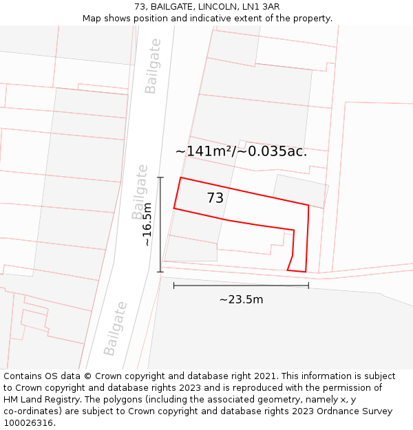 73, BAILGATE, LINCOLN, LN1 3AR: Plot and title map