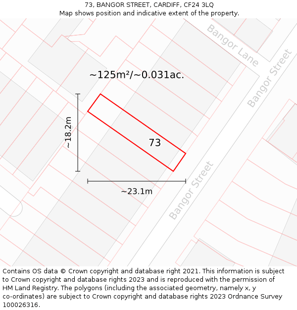 73, BANGOR STREET, CARDIFF, CF24 3LQ: Plot and title map