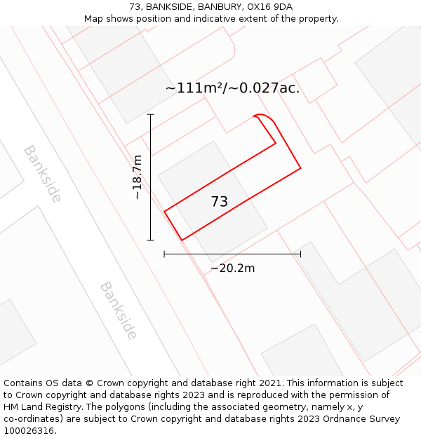 73, BANKSIDE, BANBURY, OX16 9DA: Plot and title map