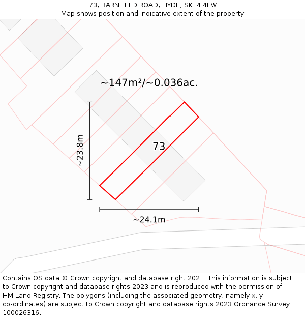 73, BARNFIELD ROAD, HYDE, SK14 4EW: Plot and title map