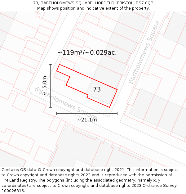 73, BARTHOLOMEWS SQUARE, HORFIELD, BRISTOL, BS7 0QB: Plot and title map