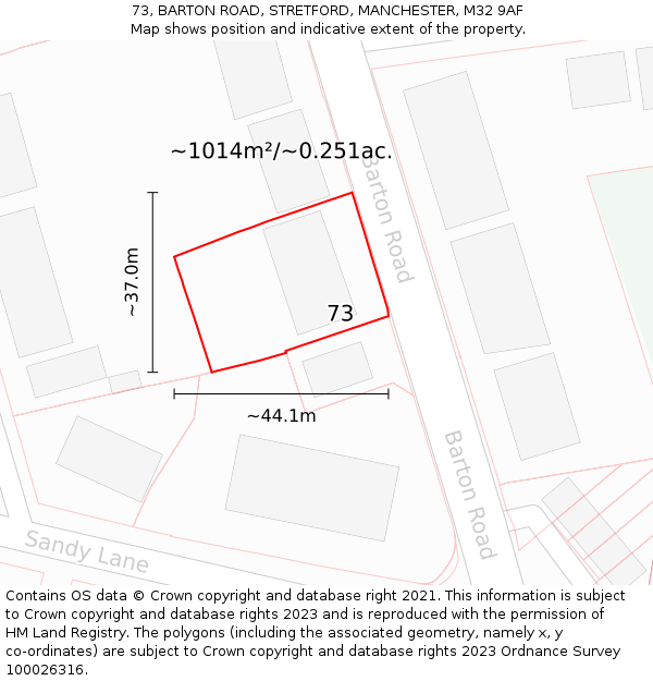 73, BARTON ROAD, STRETFORD, MANCHESTER, M32 9AF: Plot and title map