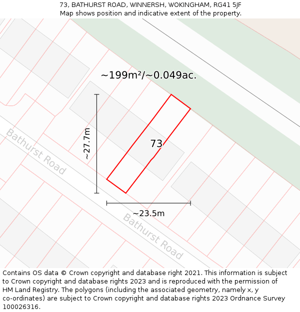 73, BATHURST ROAD, WINNERSH, WOKINGHAM, RG41 5JF: Plot and title map