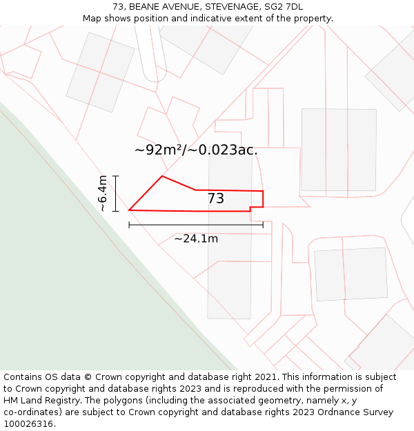 73, BEANE AVENUE, STEVENAGE, SG2 7DL: Plot and title map