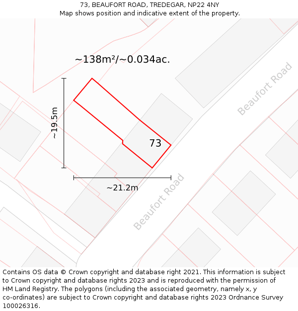 73, BEAUFORT ROAD, TREDEGAR, NP22 4NY: Plot and title map