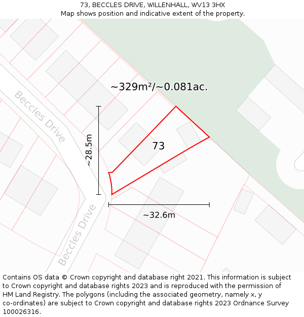 73, BECCLES DRIVE, WILLENHALL, WV13 3HX: Plot and title map