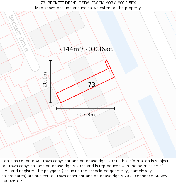 73, BECKETT DRIVE, OSBALDWICK, YORK, YO19 5RX: Plot and title map