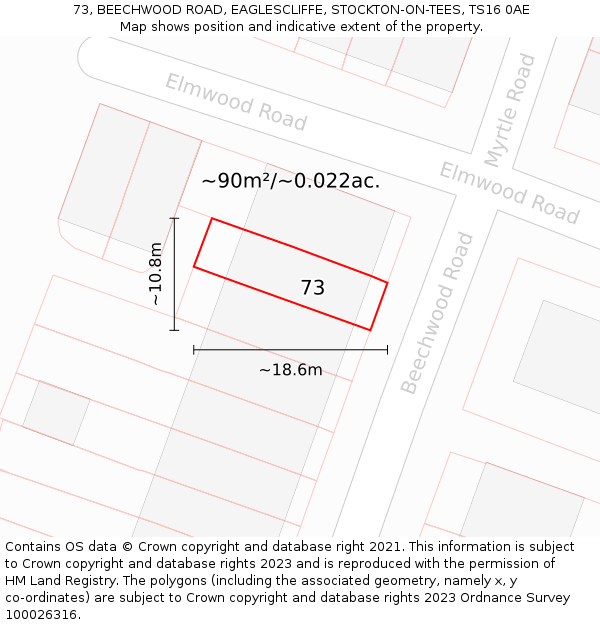 73, BEECHWOOD ROAD, EAGLESCLIFFE, STOCKTON-ON-TEES, TS16 0AE: Plot and title map