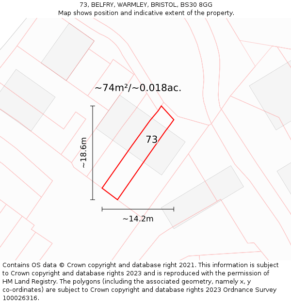 73, BELFRY, WARMLEY, BRISTOL, BS30 8GG: Plot and title map