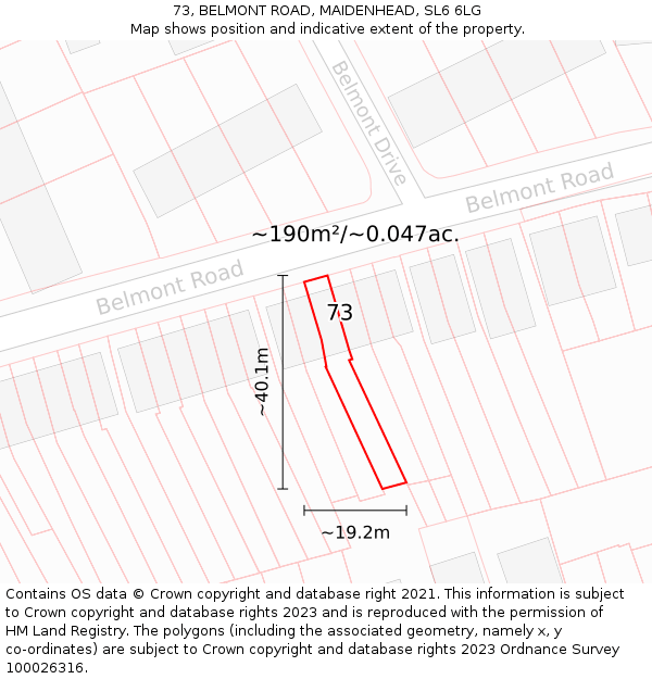 73, BELMONT ROAD, MAIDENHEAD, SL6 6LG: Plot and title map