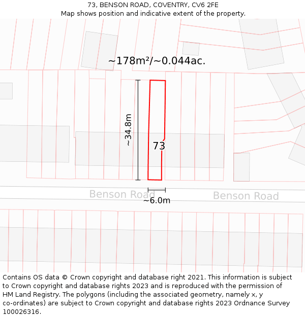 73, BENSON ROAD, COVENTRY, CV6 2FE: Plot and title map