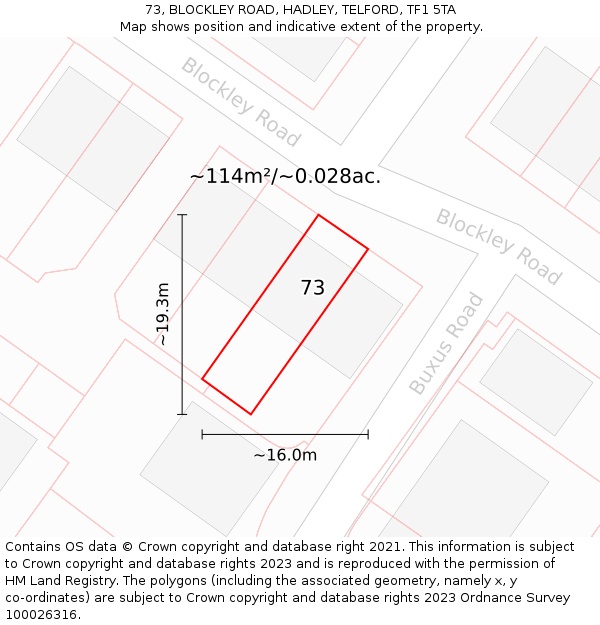 73, BLOCKLEY ROAD, HADLEY, TELFORD, TF1 5TA: Plot and title map