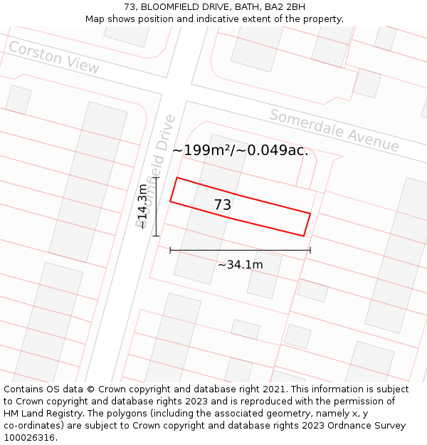 73, BLOOMFIELD DRIVE, BATH, BA2 2BH: Plot and title map