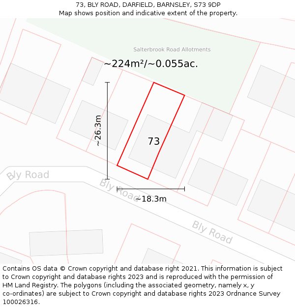 73, BLY ROAD, DARFIELD, BARNSLEY, S73 9DP: Plot and title map