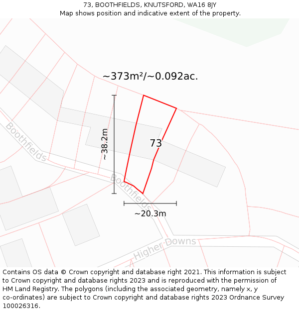 73, BOOTHFIELDS, KNUTSFORD, WA16 8JY: Plot and title map