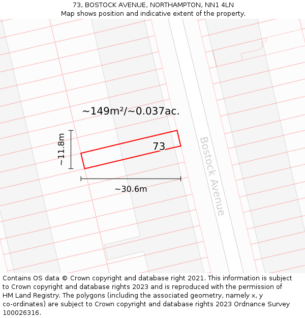 73, BOSTOCK AVENUE, NORTHAMPTON, NN1 4LN: Plot and title map