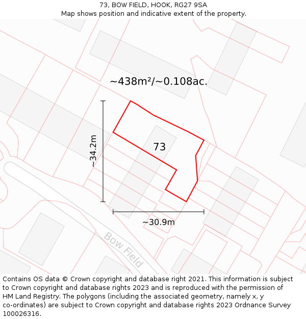 73, BOW FIELD, HOOK, RG27 9SA: Plot and title map