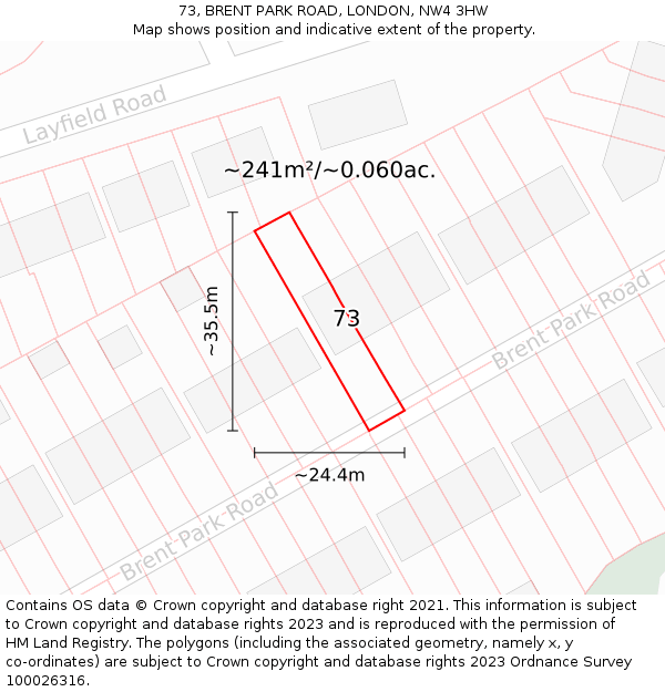 73, BRENT PARK ROAD, LONDON, NW4 3HW: Plot and title map