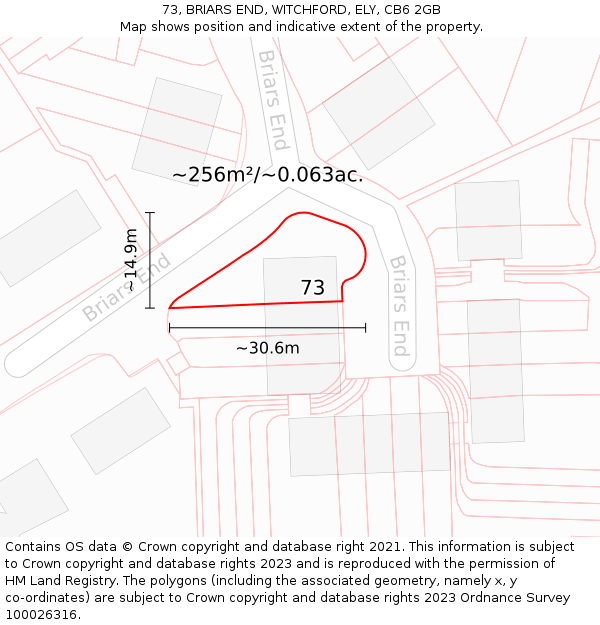 73, BRIARS END, WITCHFORD, ELY, CB6 2GB: Plot and title map