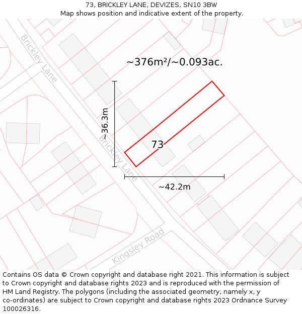 73, BRICKLEY LANE, DEVIZES, SN10 3BW: Plot and title map