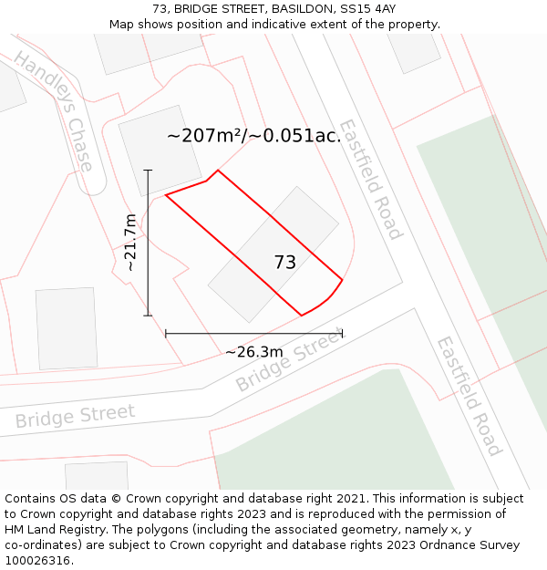 73, BRIDGE STREET, BASILDON, SS15 4AY: Plot and title map