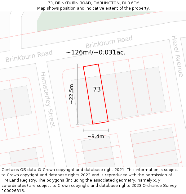 73, BRINKBURN ROAD, DARLINGTON, DL3 6DY: Plot and title map