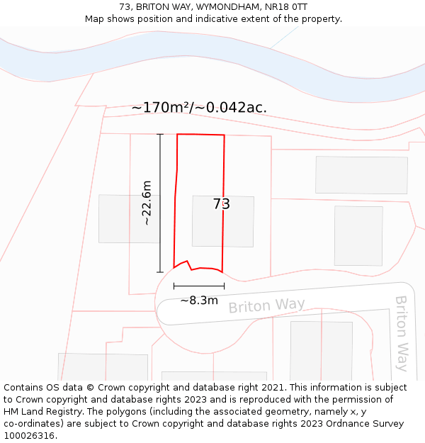 73, BRITON WAY, WYMONDHAM, NR18 0TT: Plot and title map