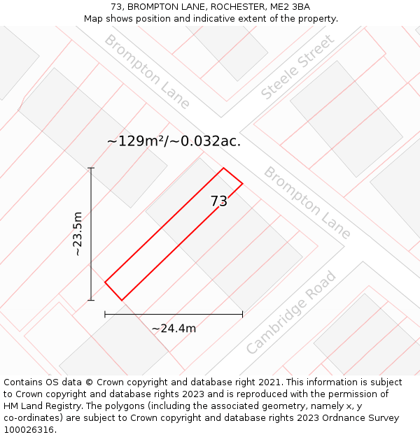 73, BROMPTON LANE, ROCHESTER, ME2 3BA: Plot and title map