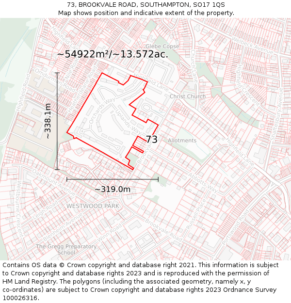 73, BROOKVALE ROAD, SOUTHAMPTON, SO17 1QS: Plot and title map