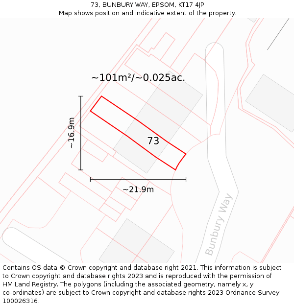73, BUNBURY WAY, EPSOM, KT17 4JP: Plot and title map