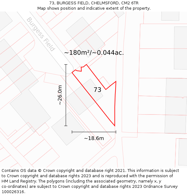 73, BURGESS FIELD, CHELMSFORD, CM2 6TR: Plot and title map