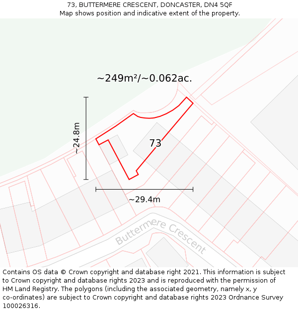 73, BUTTERMERE CRESCENT, DONCASTER, DN4 5QF: Plot and title map