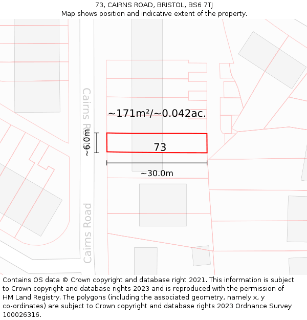 73, CAIRNS ROAD, BRISTOL, BS6 7TJ: Plot and title map