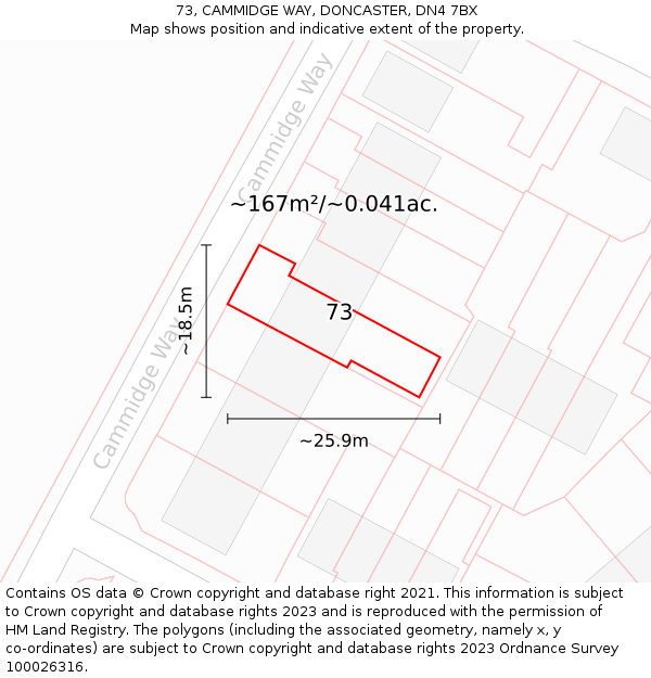 73, CAMMIDGE WAY, DONCASTER, DN4 7BX: Plot and title map
