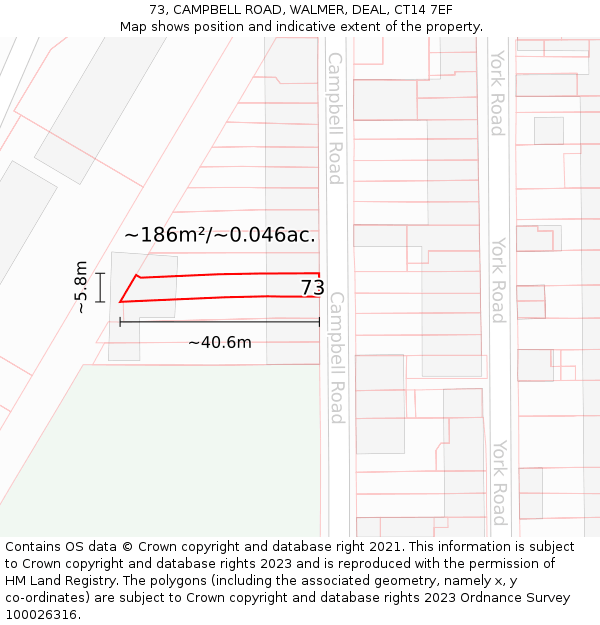 73, CAMPBELL ROAD, WALMER, DEAL, CT14 7EF: Plot and title map