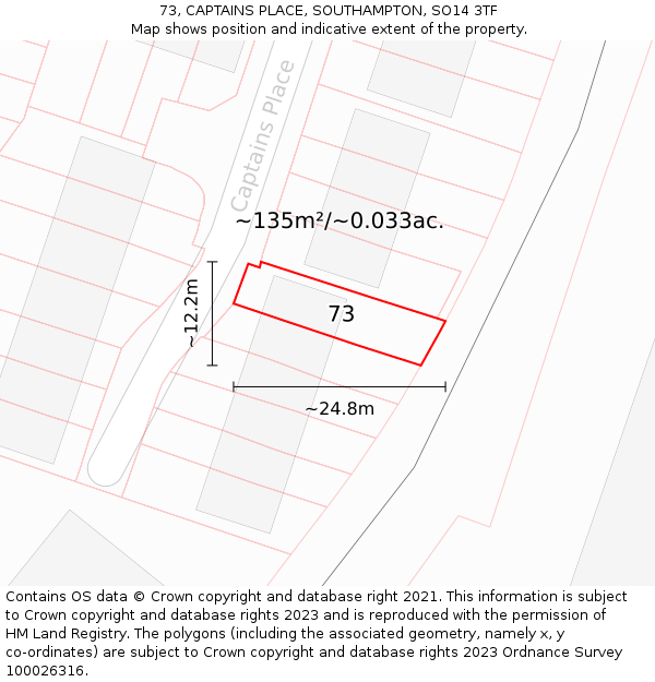 73, CAPTAINS PLACE, SOUTHAMPTON, SO14 3TF: Plot and title map