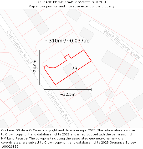 73, CASTLEDENE ROAD, CONSETT, DH8 7HH: Plot and title map