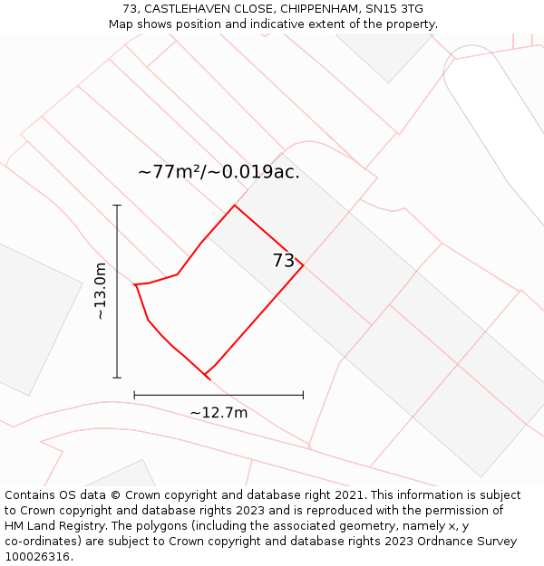 73, CASTLEHAVEN CLOSE, CHIPPENHAM, SN15 3TG: Plot and title map