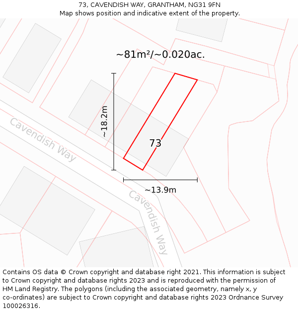 73, CAVENDISH WAY, GRANTHAM, NG31 9FN: Plot and title map