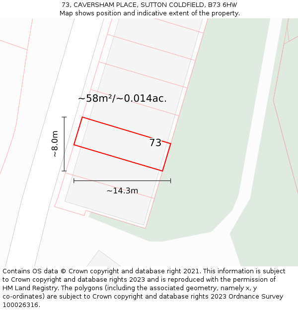 73, CAVERSHAM PLACE, SUTTON COLDFIELD, B73 6HW: Plot and title map