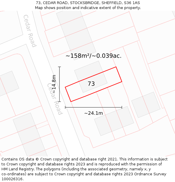 73, CEDAR ROAD, STOCKSBRIDGE, SHEFFIELD, S36 1AS: Plot and title map