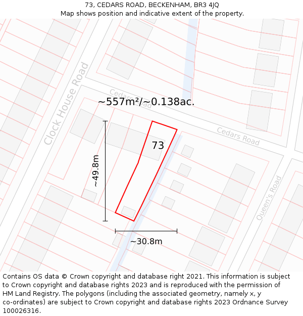 73, CEDARS ROAD, BECKENHAM, BR3 4JQ: Plot and title map