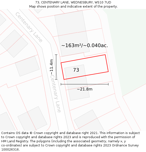 73, CENTENARY LANE, WEDNESBURY, WS10 7UD: Plot and title map