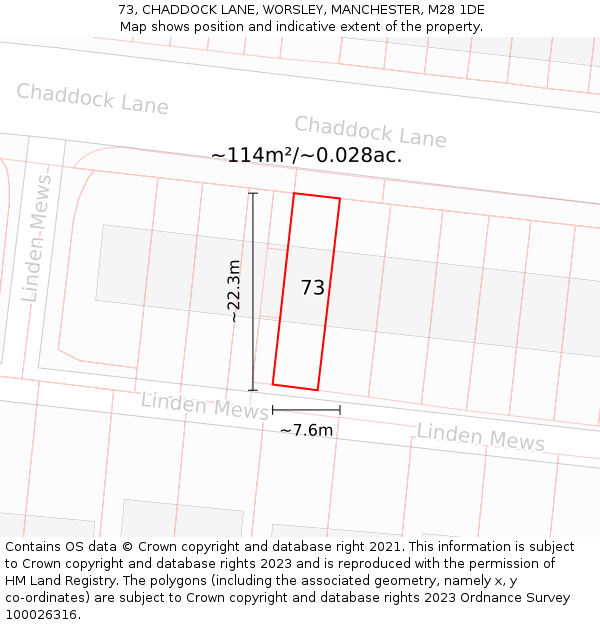 73, CHADDOCK LANE, WORSLEY, MANCHESTER, M28 1DE: Plot and title map