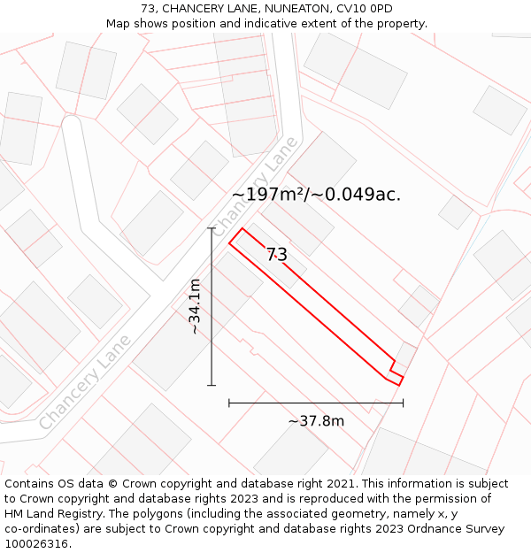 73, CHANCERY LANE, NUNEATON, CV10 0PD: Plot and title map