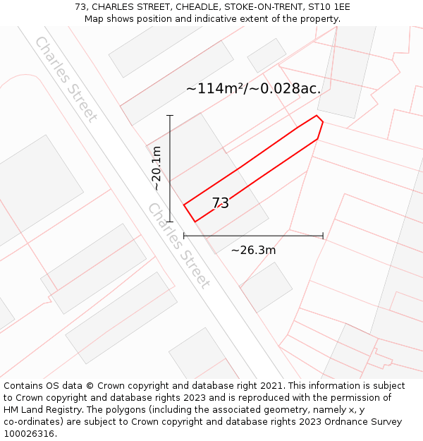 73, CHARLES STREET, CHEADLE, STOKE-ON-TRENT, ST10 1EE: Plot and title map